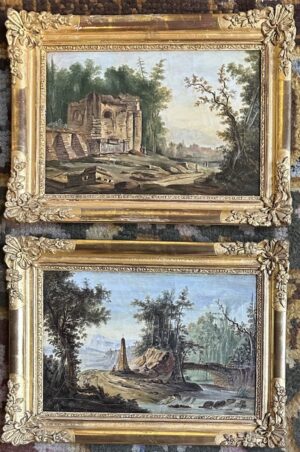 Paire de tableaux paysages XVIIIème